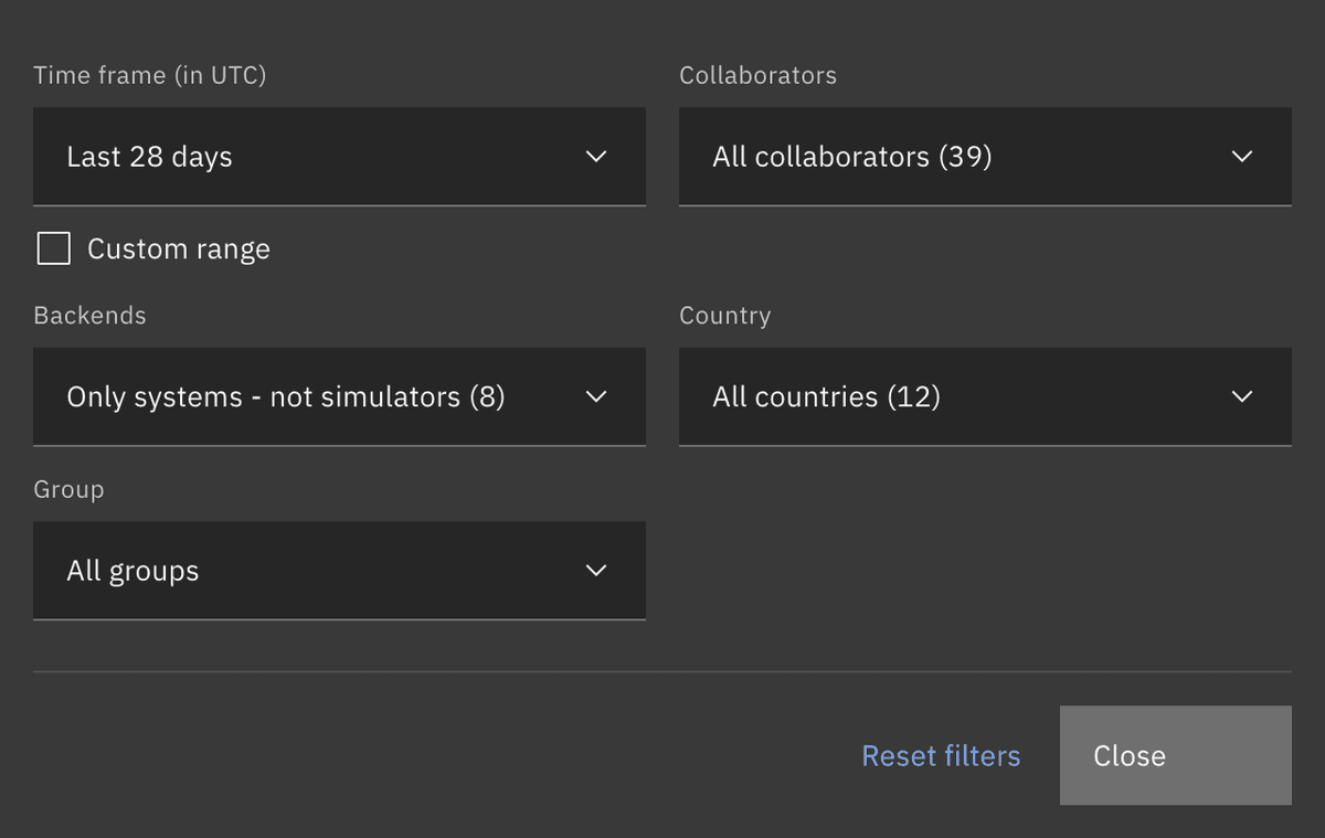 Analytics filters options