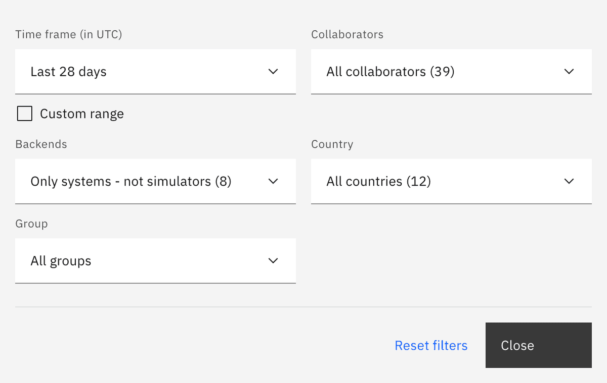 Analytics filters options